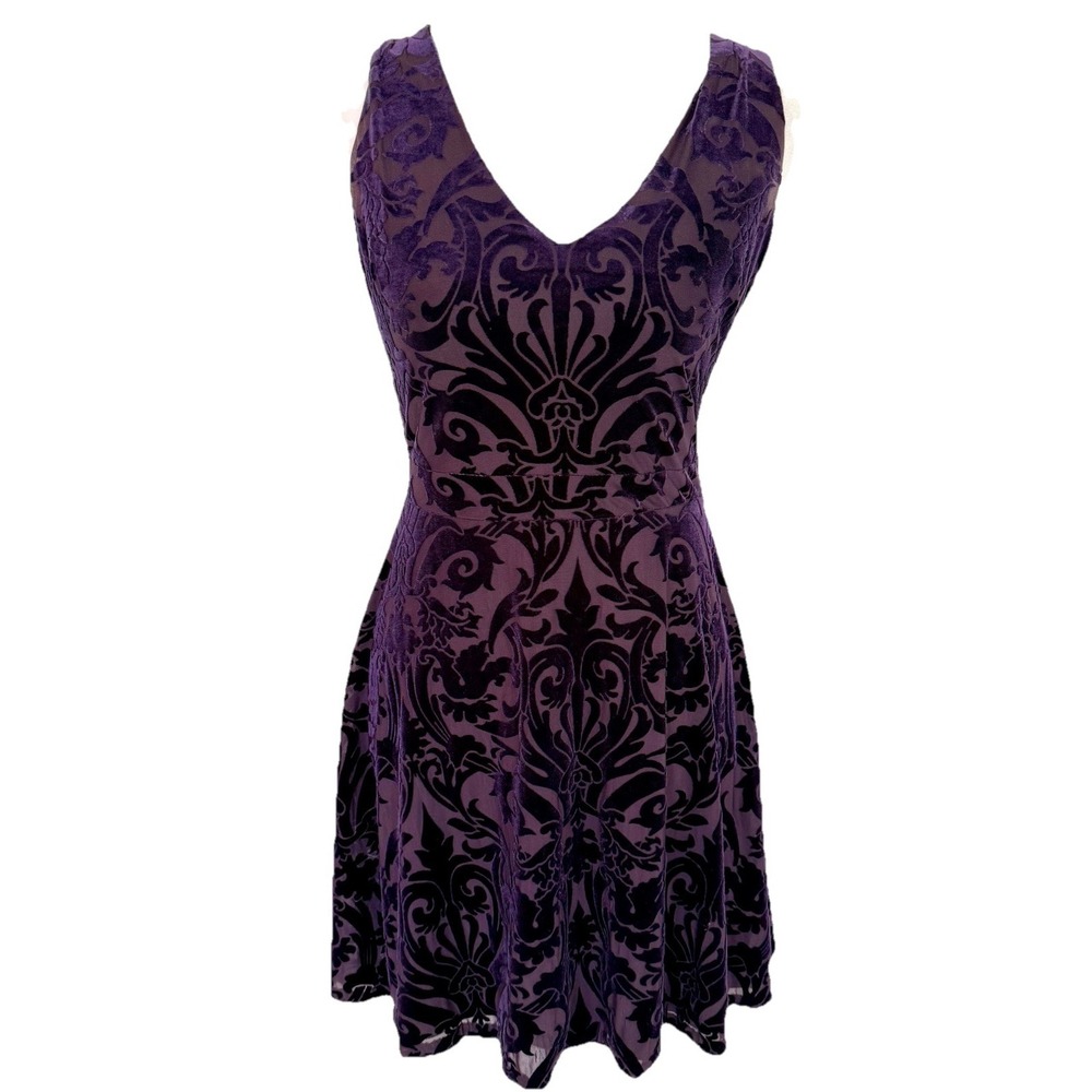 VTG Y2K Design Lab Whimsigoth Velvet Burnout Dress Purple Dark Fairy Gothic M